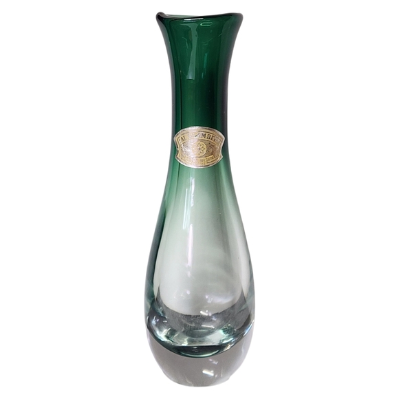 SIGNED Val St Lambert Crystal EMERALD GREEM GRADIENT OMBRE Original Sticker 9.5